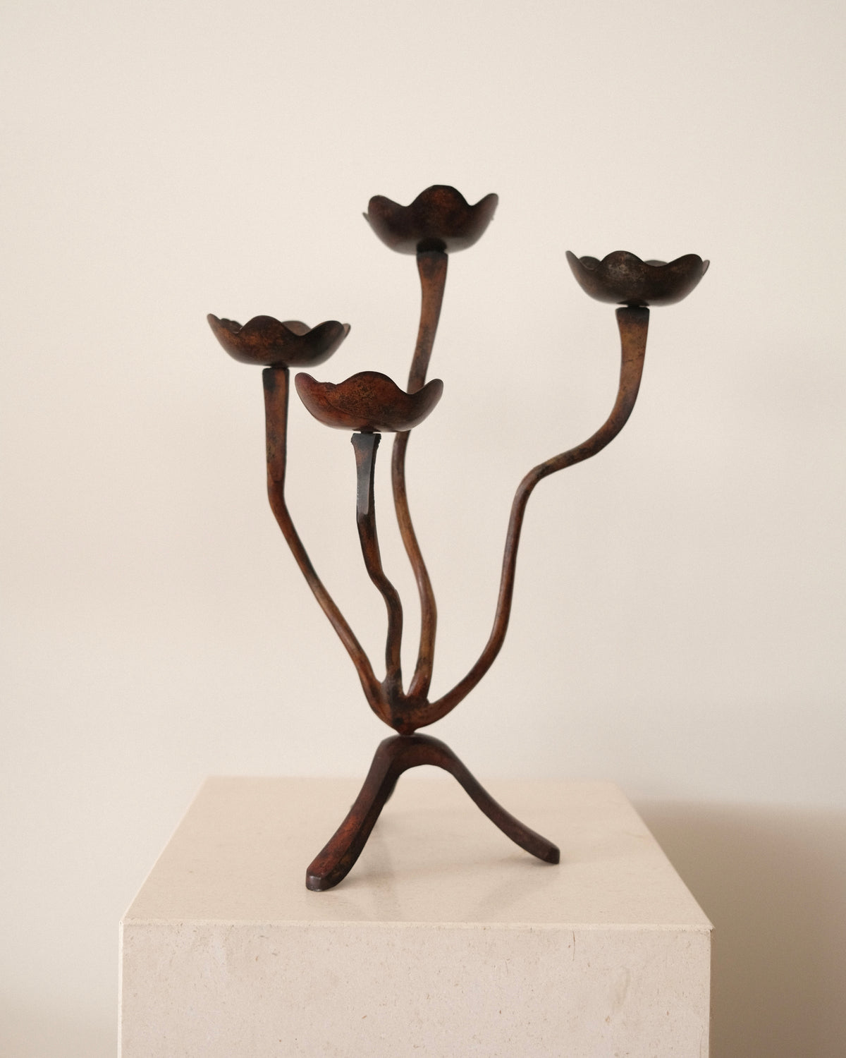 Sculptural Vintage Metal Candelabra - 4 Arm
