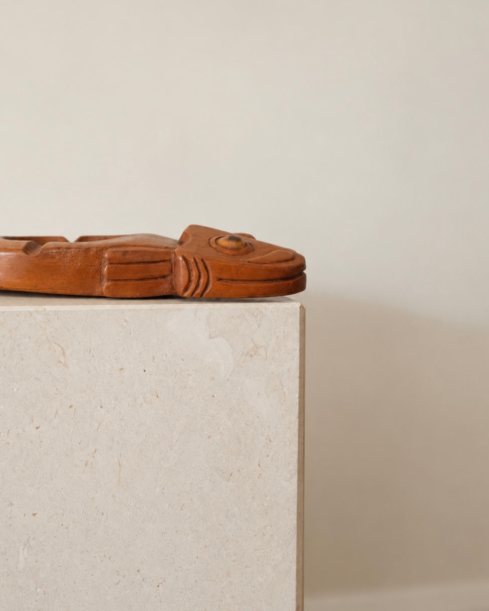 Vintage Hand-Carved Wooden Fish Ashtray