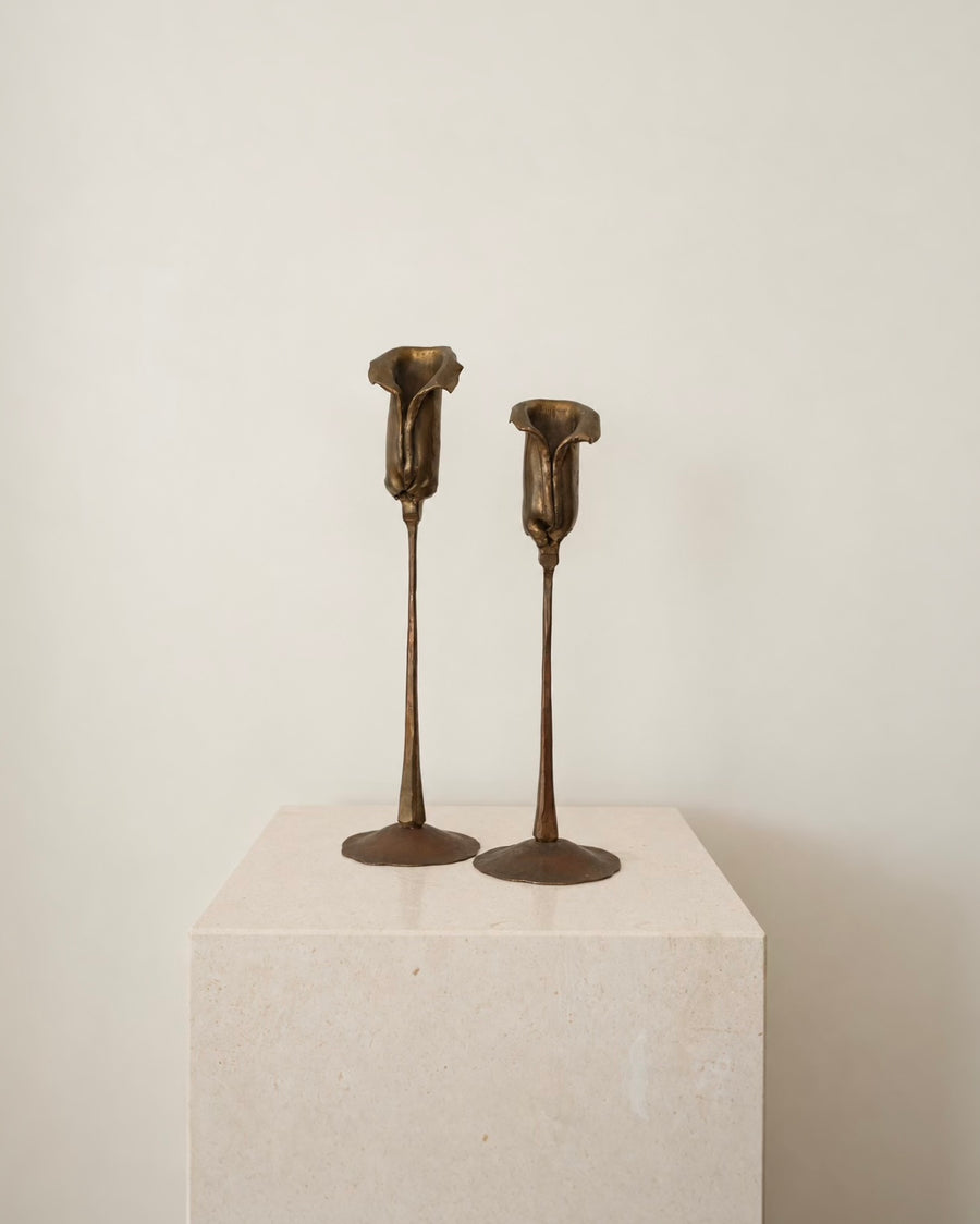 Vintage Brass Calla Lily Candle Holders — Pair