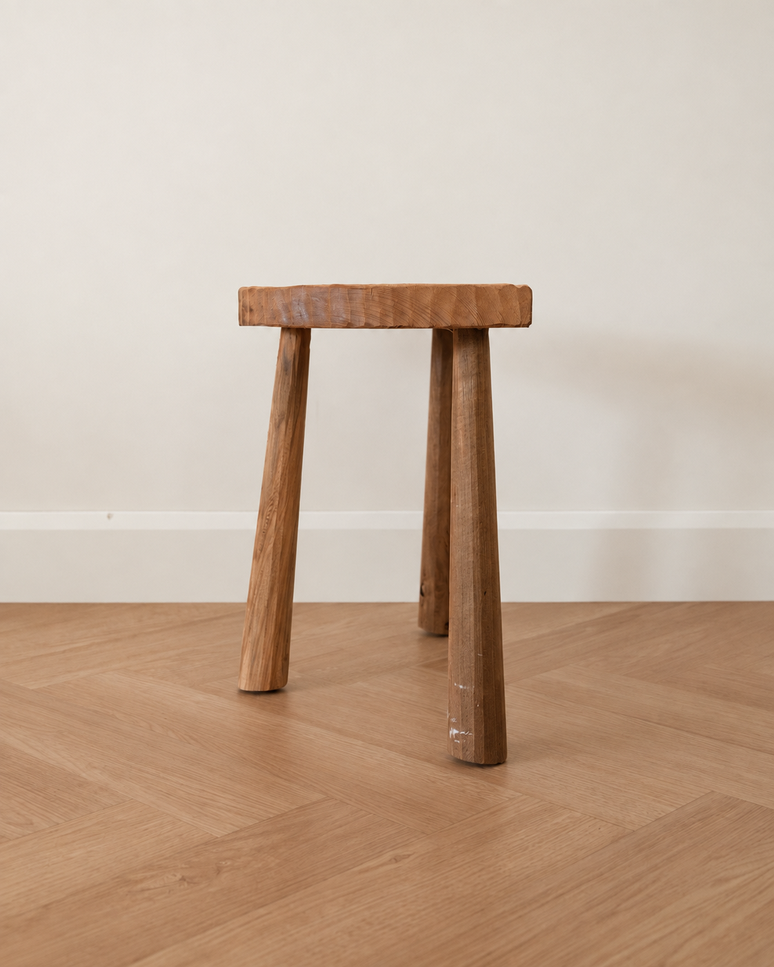 Rustic Hand-Carved Timber Stool