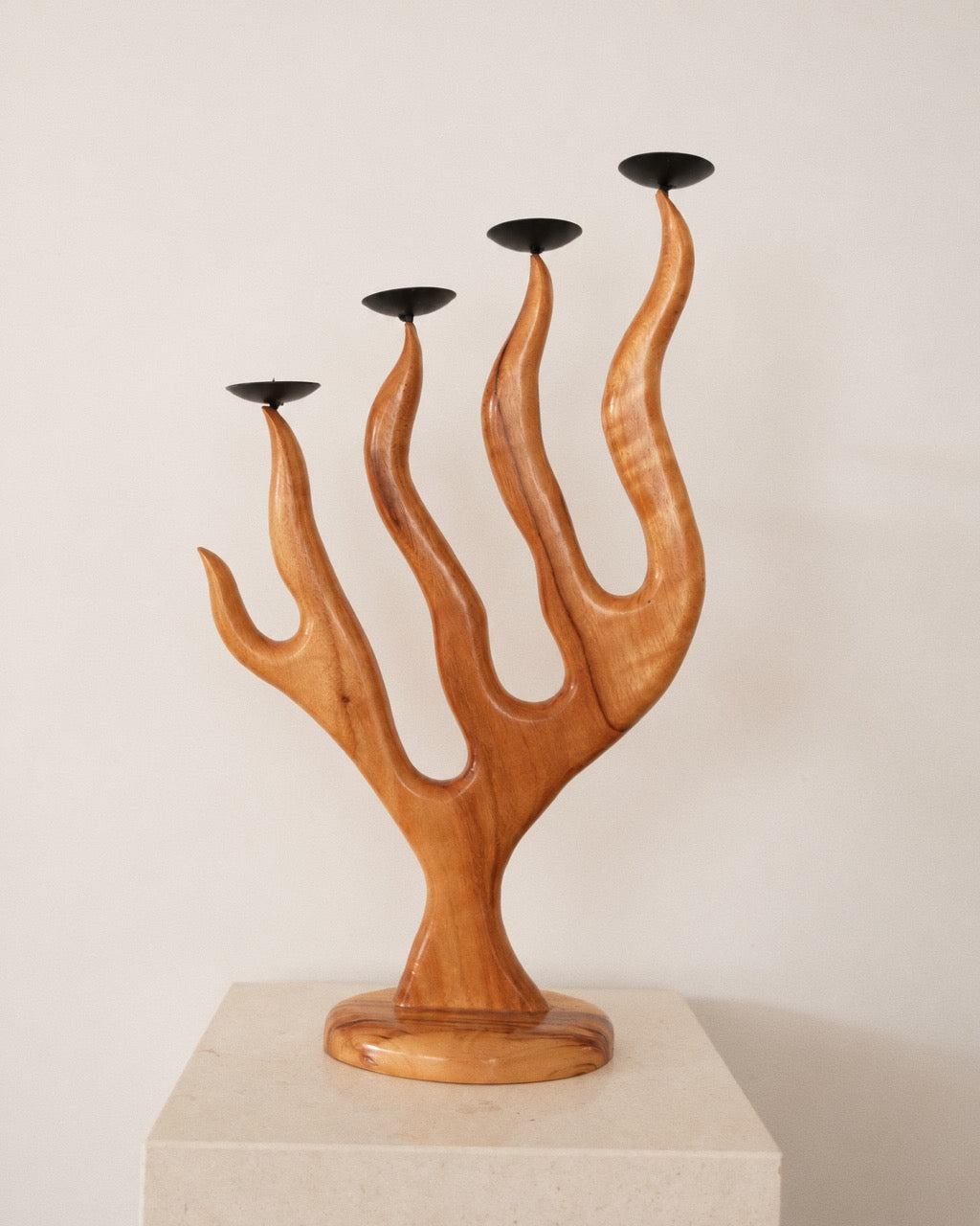 Vintage Sculptural Timber Candelabra