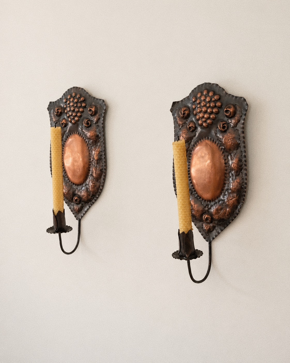 Scandinavian Folk Art Copper Candle Sconces