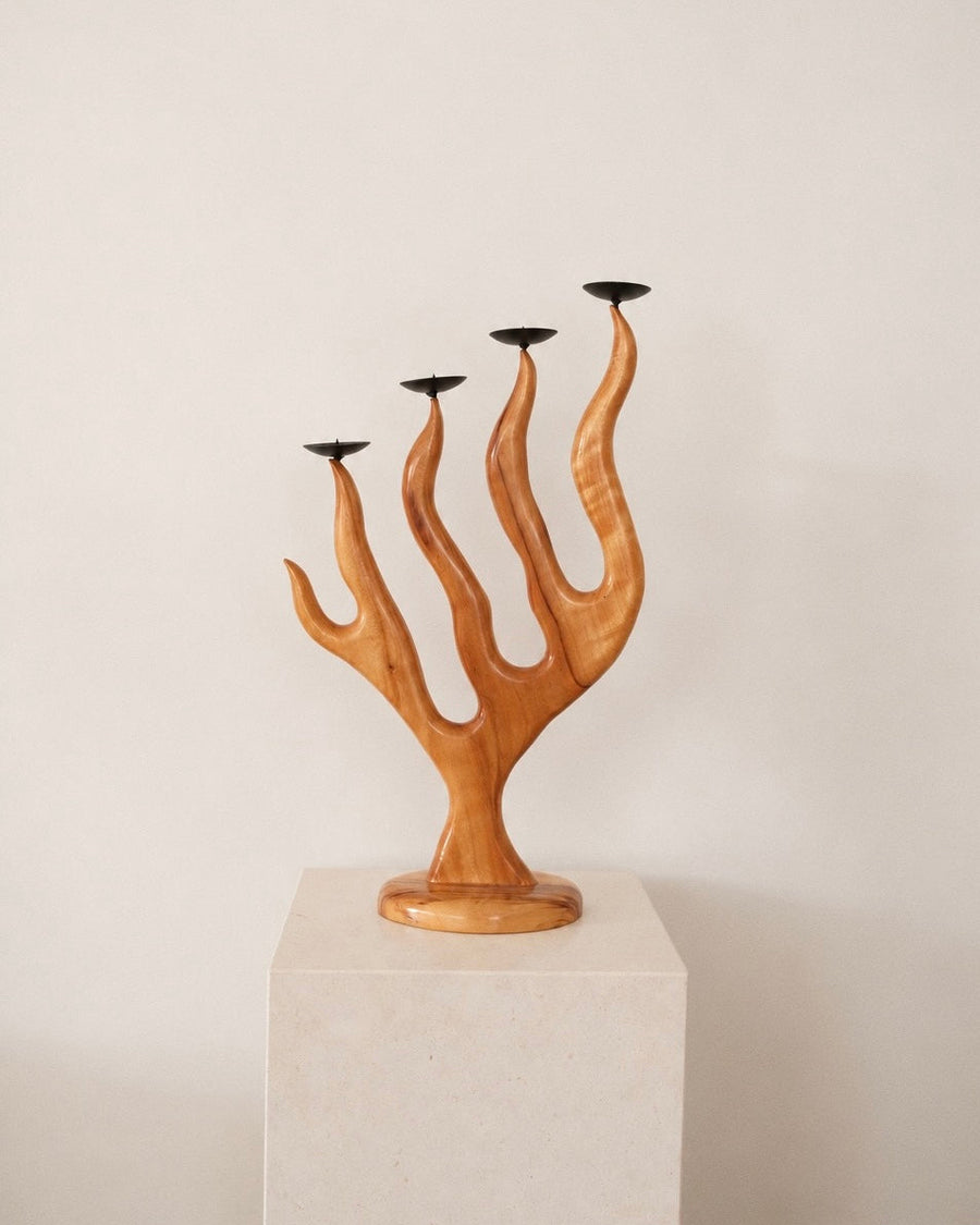 Vintage Sculptural Timber Candelabra