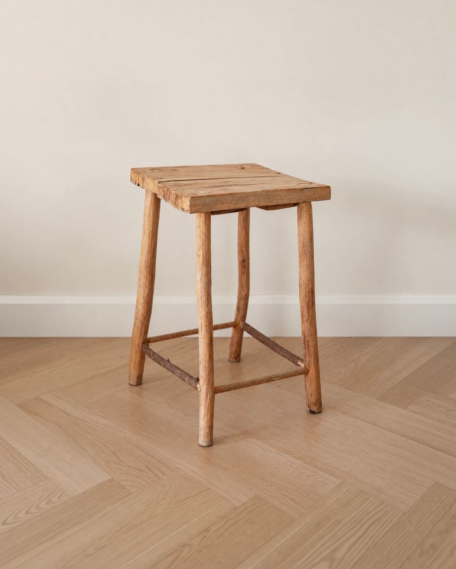 Vintage Rustic Timber Stool / Side Table