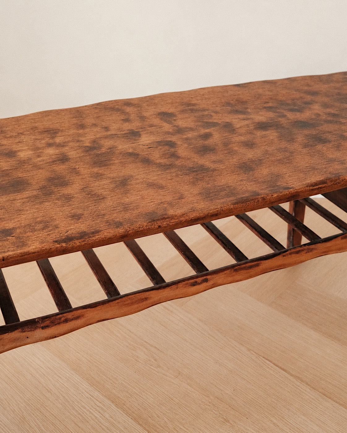 Mid-Century Modern Compact Timber Coffee Table with Slatted Shelf