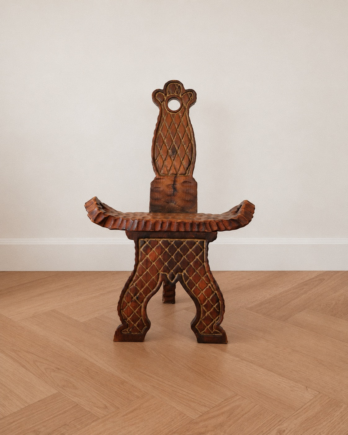 Spanish Revival Carved Tripod Birthing Chair