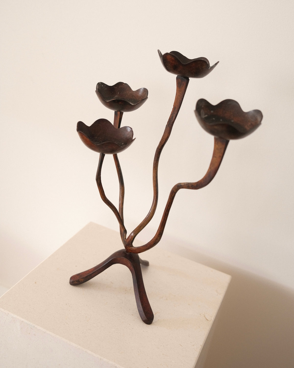Sculptural Vintage Metal Candelabra - 4 Arm