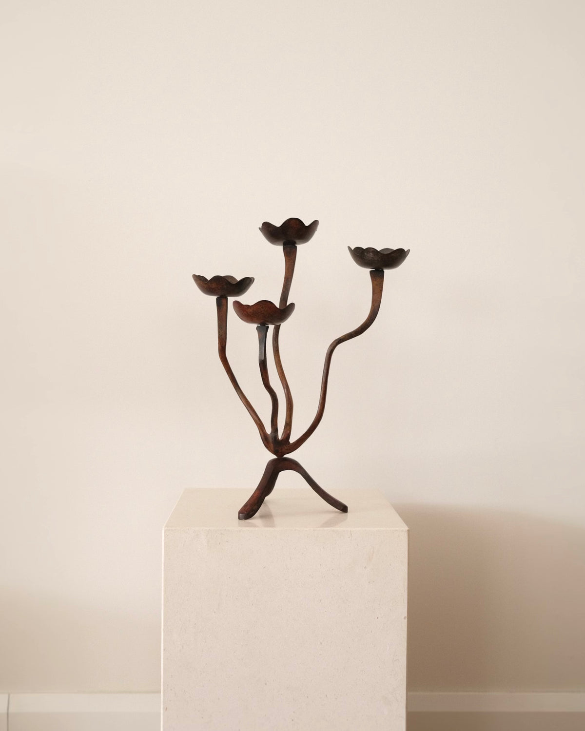 Sculptural Vintage Metal Candelabra - 4 Arm