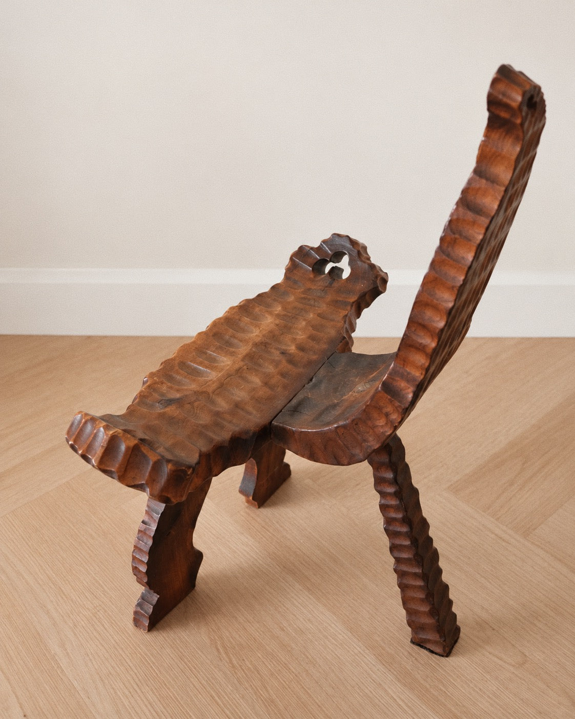 Spanish Revival Carved Tripod Birthing Chair
