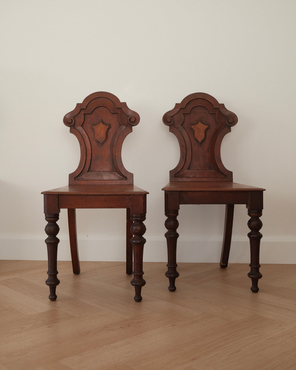 Victorian Carved Timber Hall Chairs — Pair
