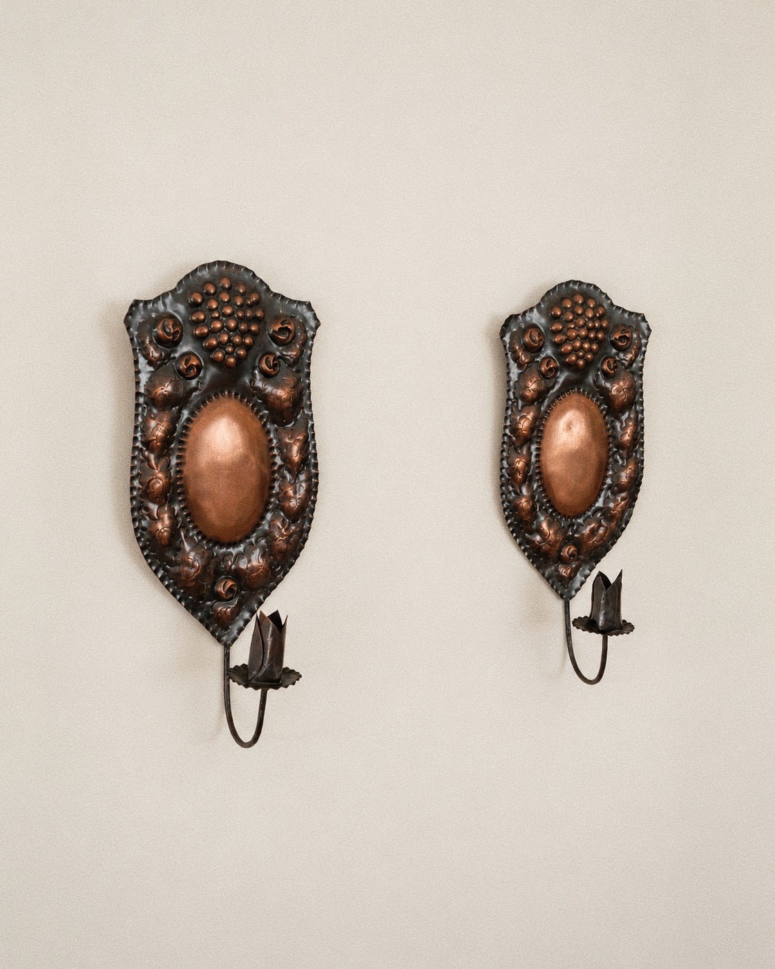 Scandinavian Folk Art Copper Candle Sconces