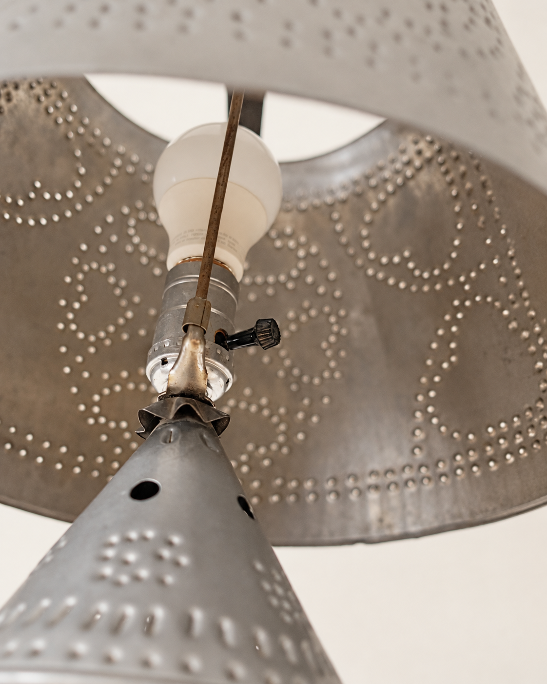 Vintage Punched Tin Folk-Art Table Lamp