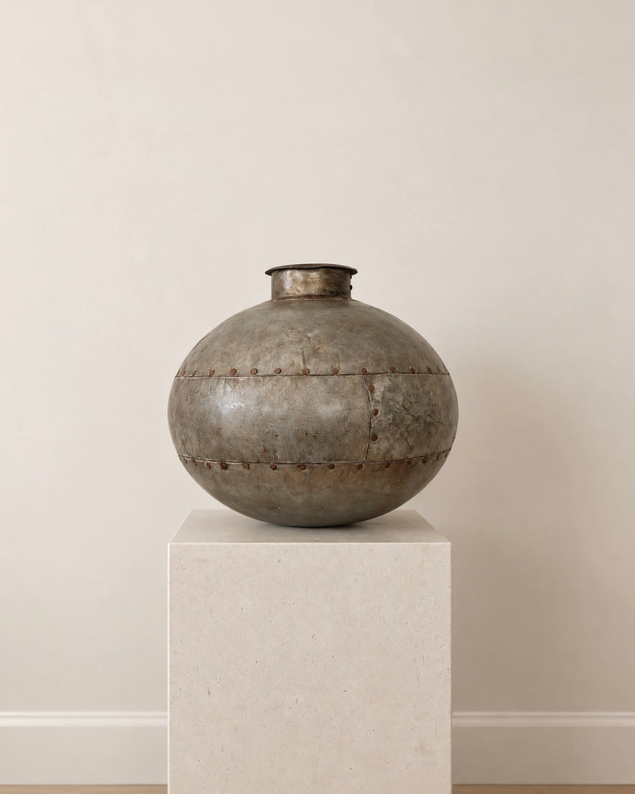 Sculptural Riveted Metal Vase | Brutalist Decor