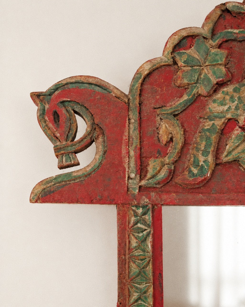 Vintage Rajasthani Carved & Painted Folk Art Mirror