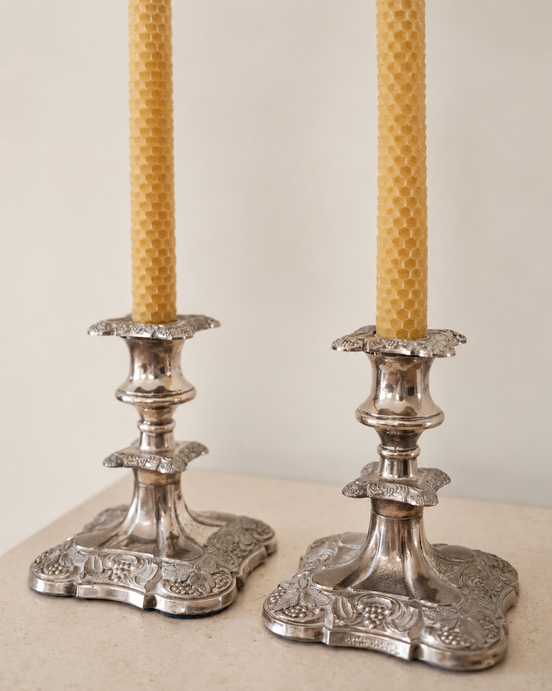 Pair of Vintage Silver-Plated Neoclassical Candlesticks