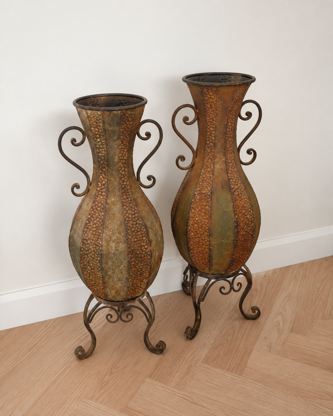 Vintage Sculptural Metal Floor Vases