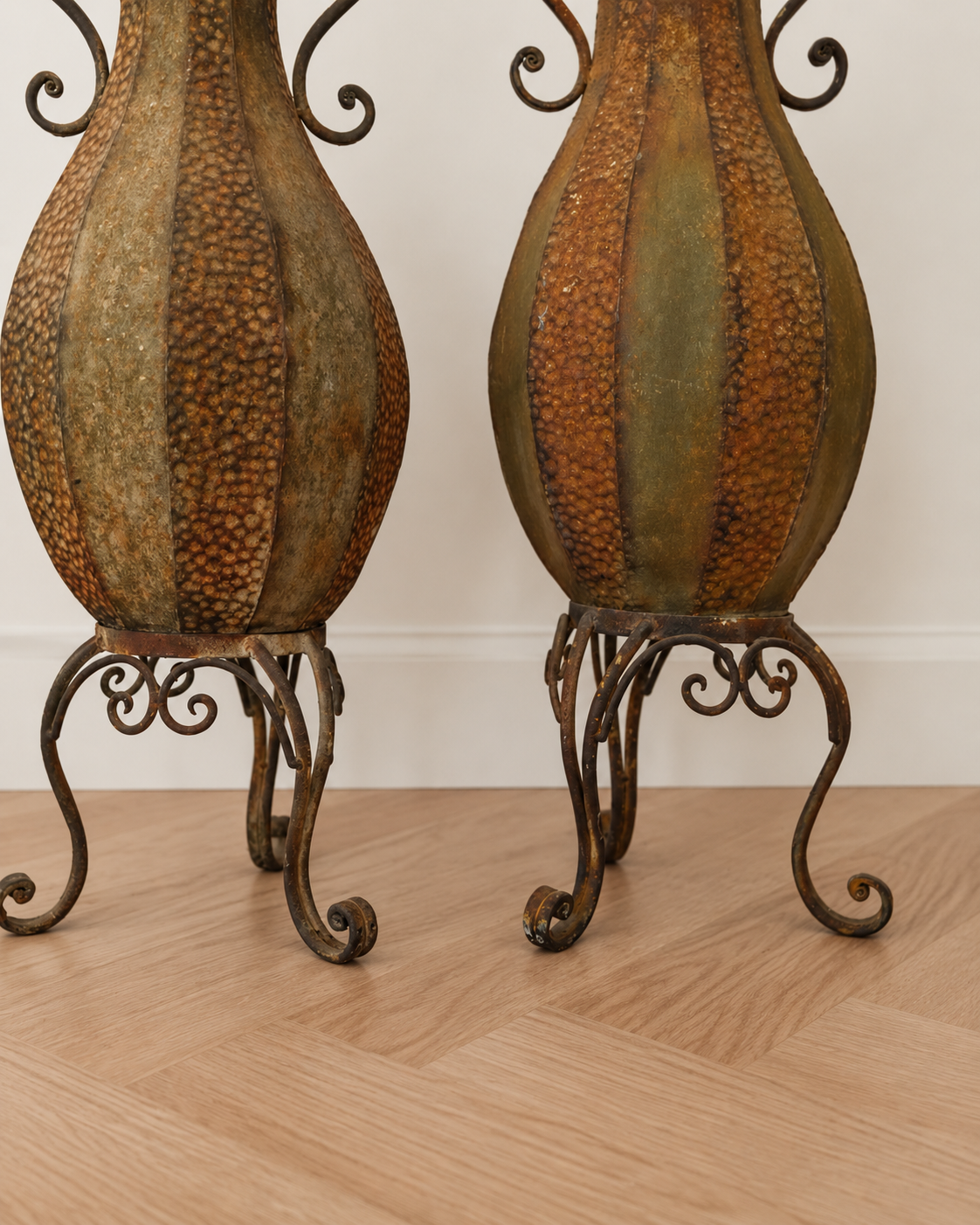 Vintage Sculptural Metal Floor Vases