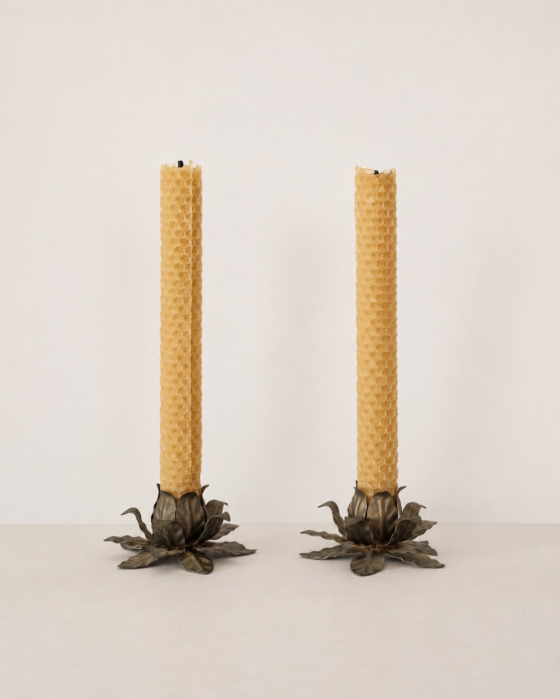 Vintage Metal Flower Candle Holders — Pair