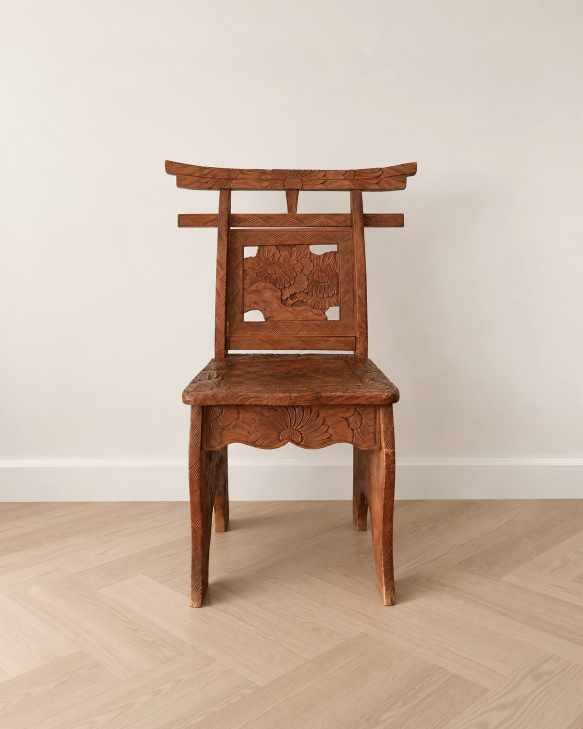 Antique Japanese Carved Timber Chair | Arts & Crafts