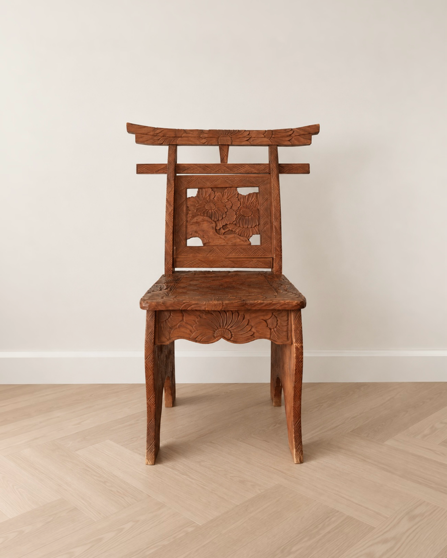 Antique Japanese Carved Timber Chair | Arts & Crafts