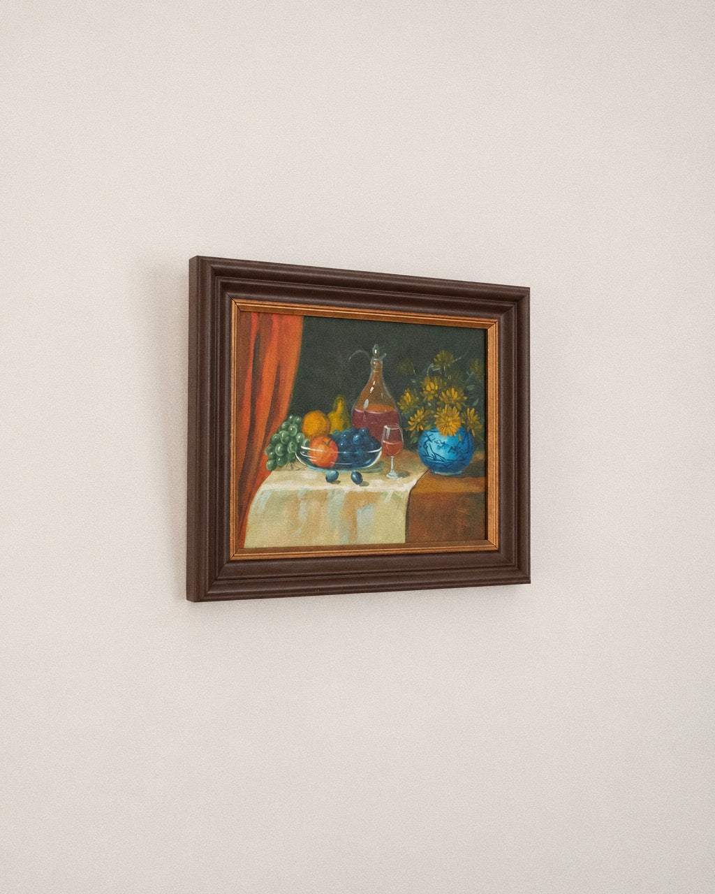 Framed Still Life with Fruit, Wine & Flowers