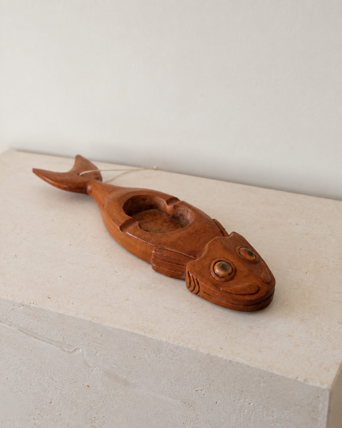 Vintage Hand-Carved Wooden Fish Ashtray