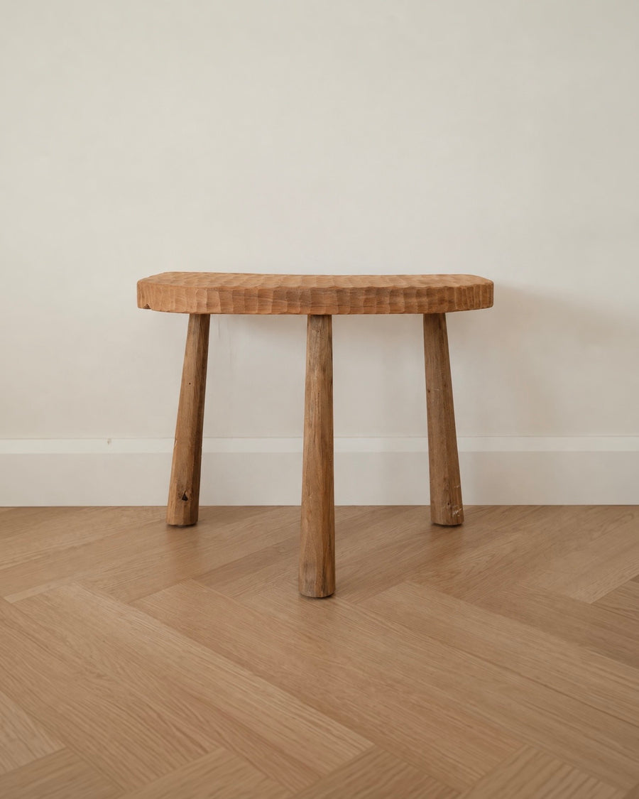 Rustic Hand-Carved Timber Stool