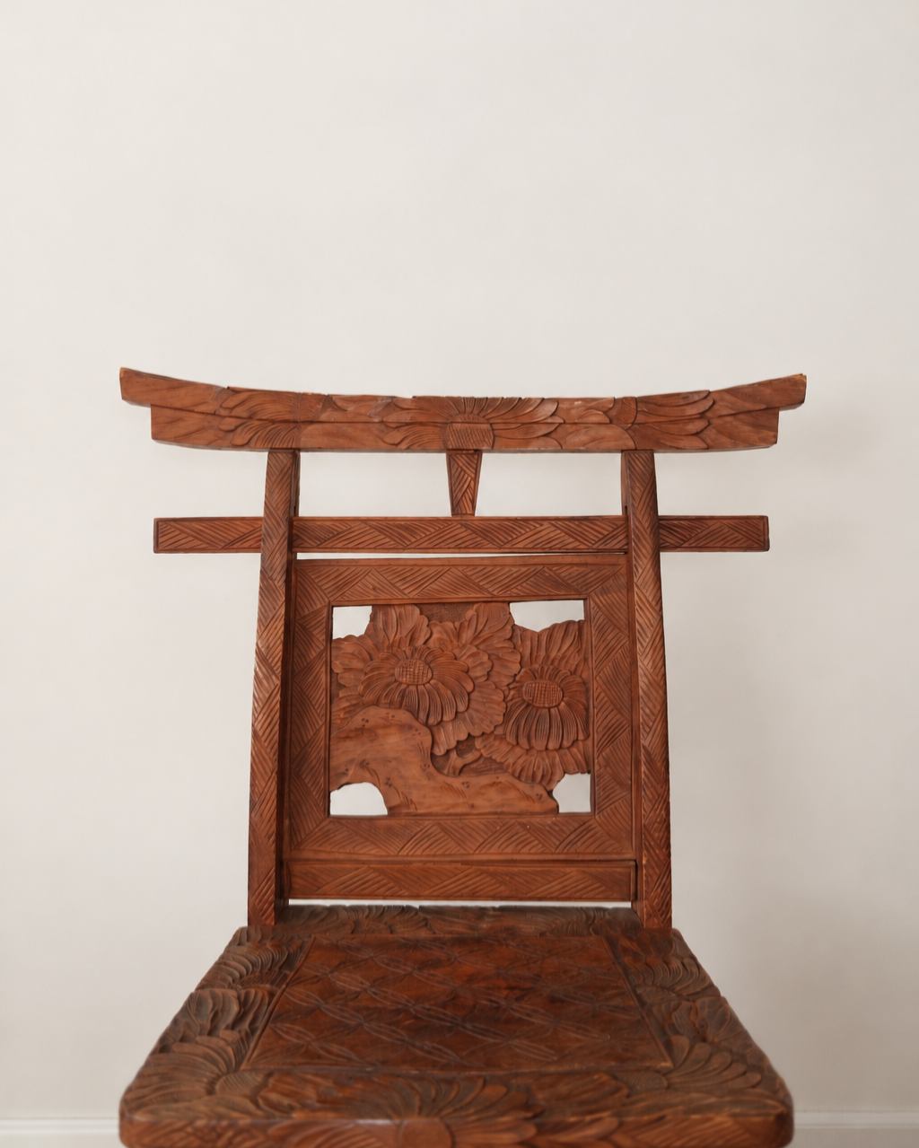 Antique Japanese Carved Timber Chair | Arts & Crafts