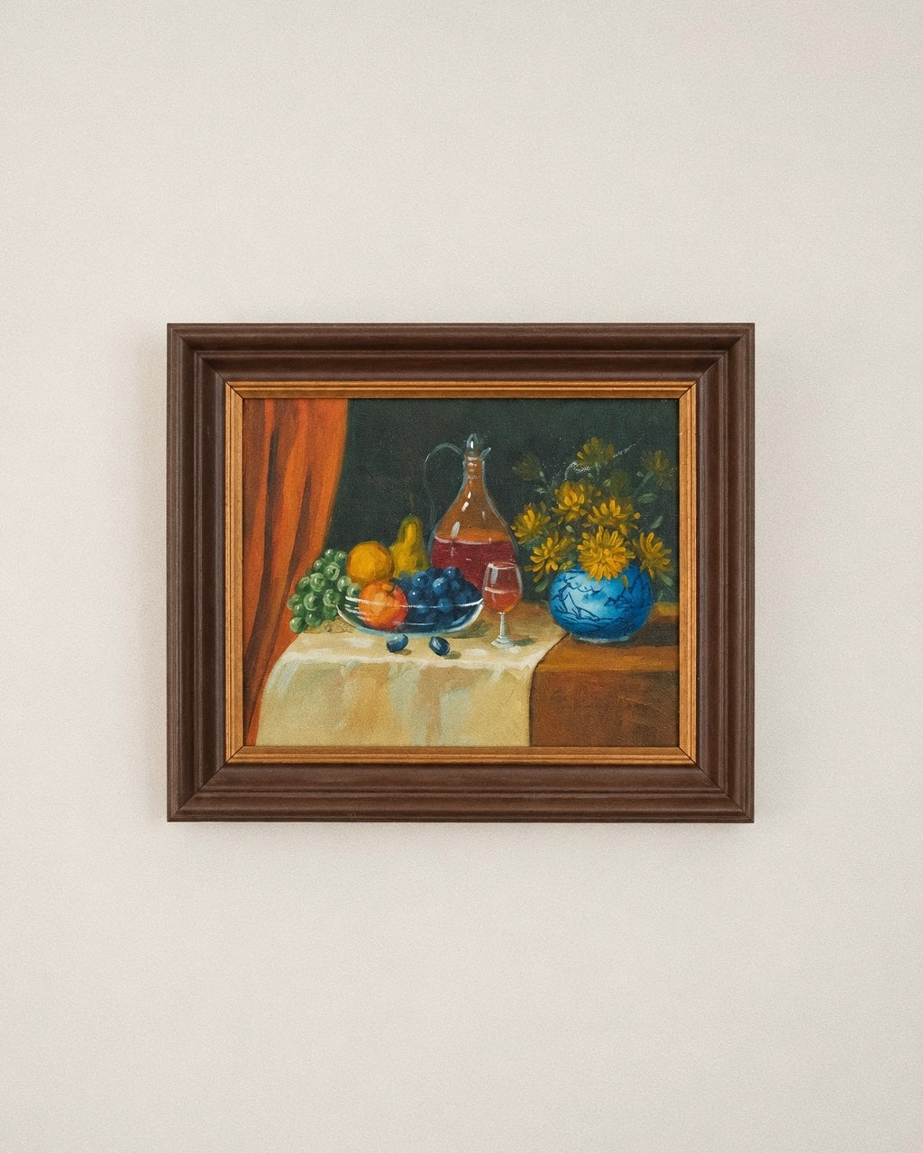 Framed Still Life with Fruit, Wine & Flowers