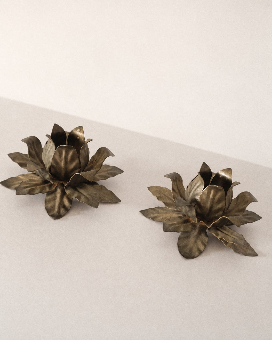 Vintage Metal Flower Candle Holders — Pair