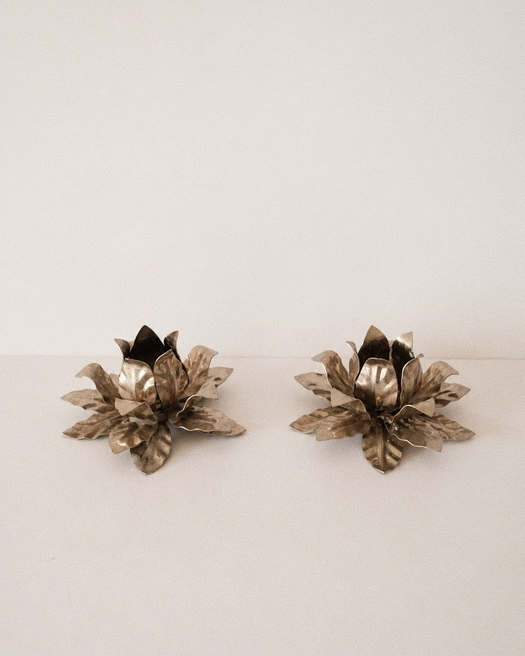 Vintage Metal Flower Candle Holders — Pair