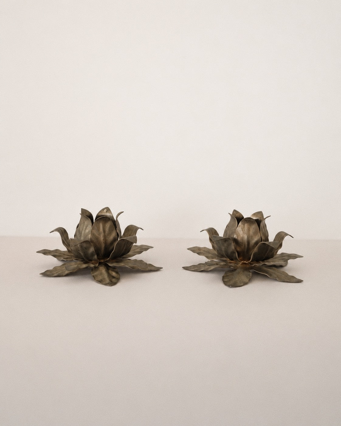 Vintage Metal Flower Candle Holders — Pair
