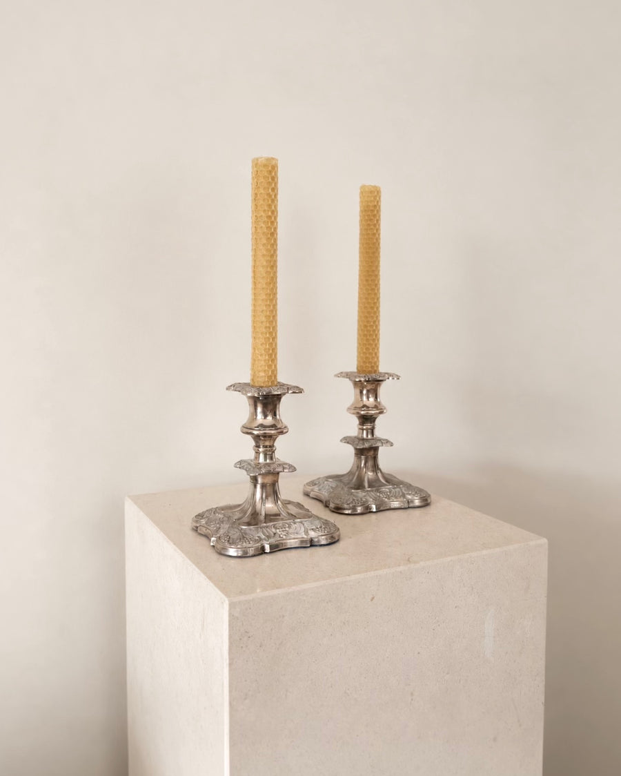 Pair of Vintage Silver-Plated Neoclassical Candlesticks