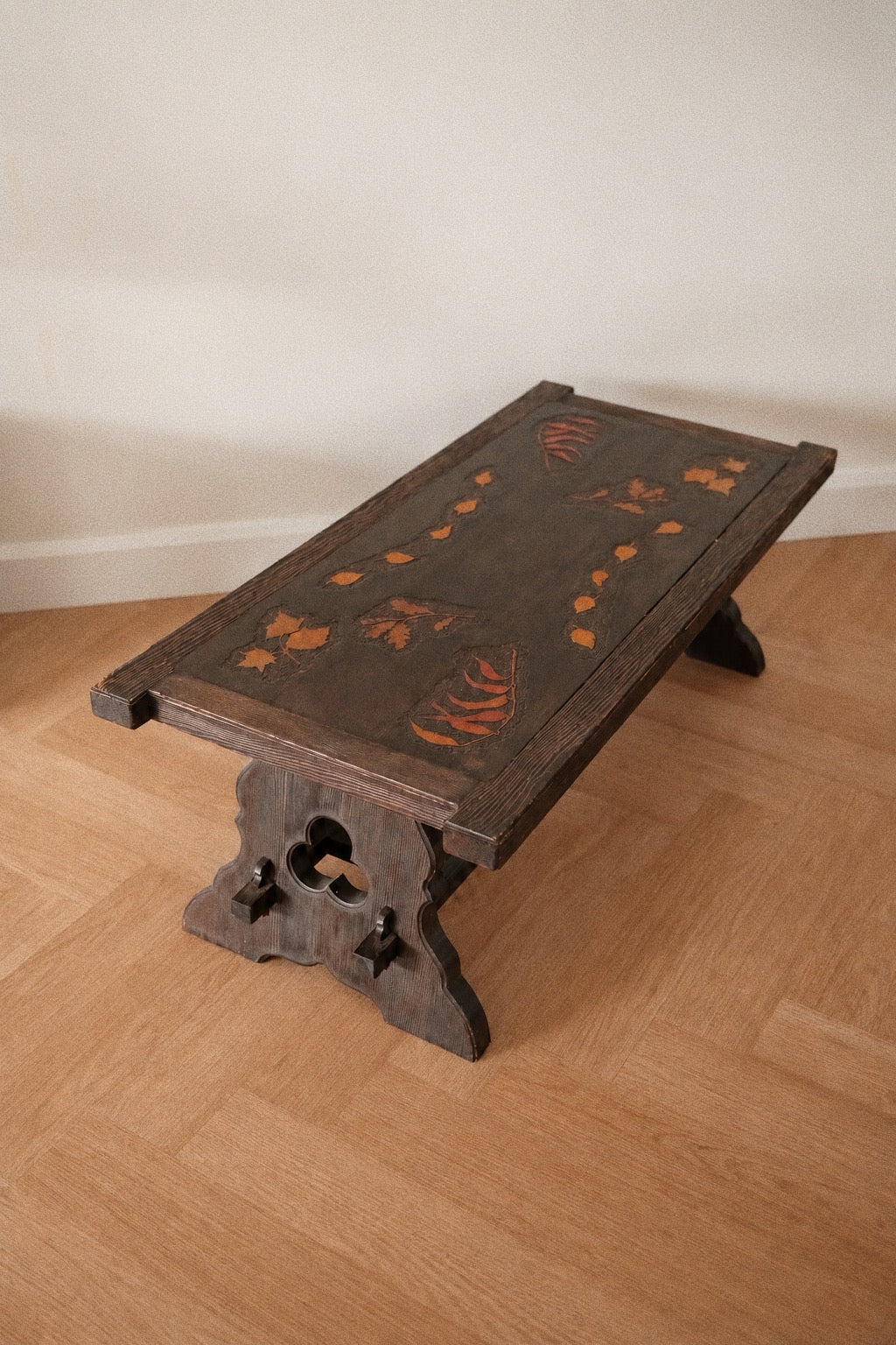 Gothic Revival Style Leaf-Carved Coffee Table