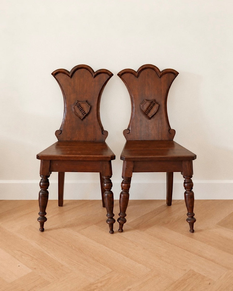 Pair of Gothic Revival Shield-Back Hall Chairs