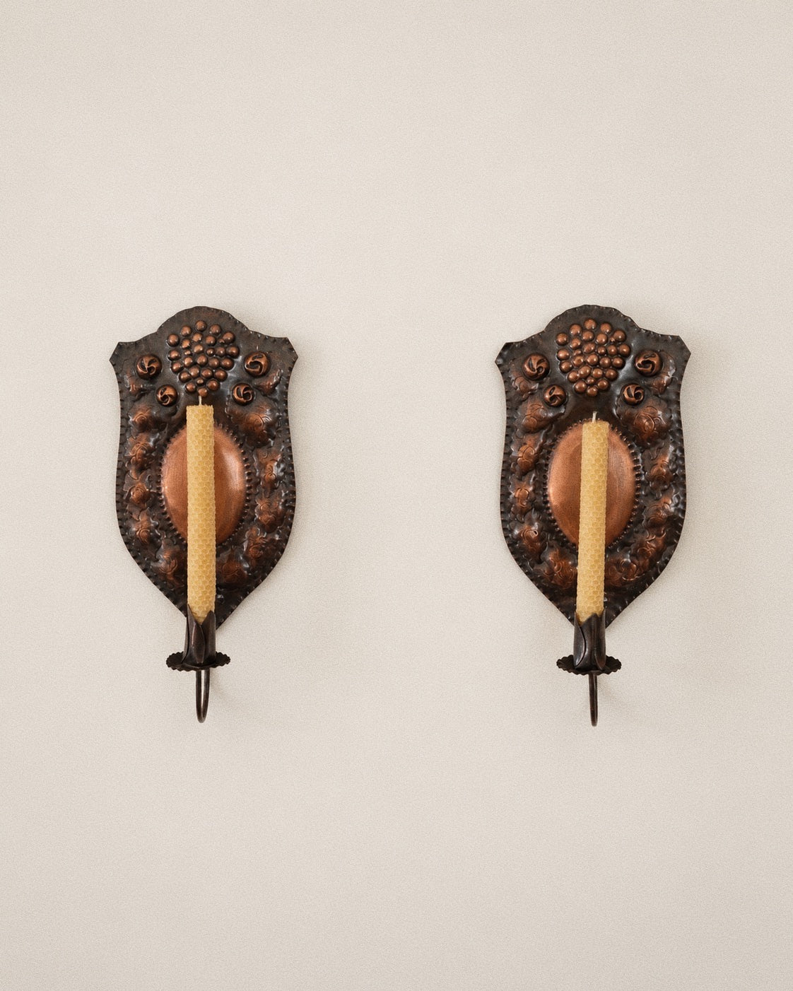 Scandinavian Folk Art Copper Candle Sconces