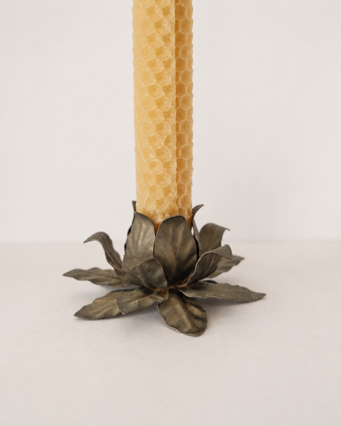 Vintage Metal Flower Candle Holders — Pair