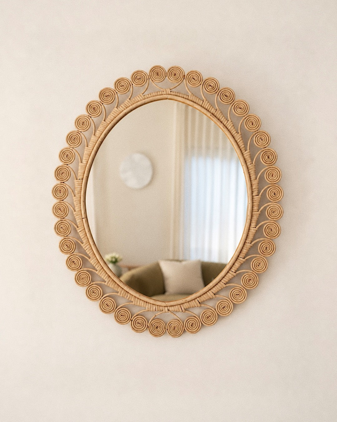 Vintage Oval Spiral Rattan Mirror