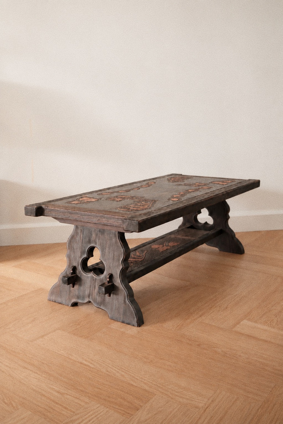 Gothic Revival Style Leaf-Carved Coffee Table