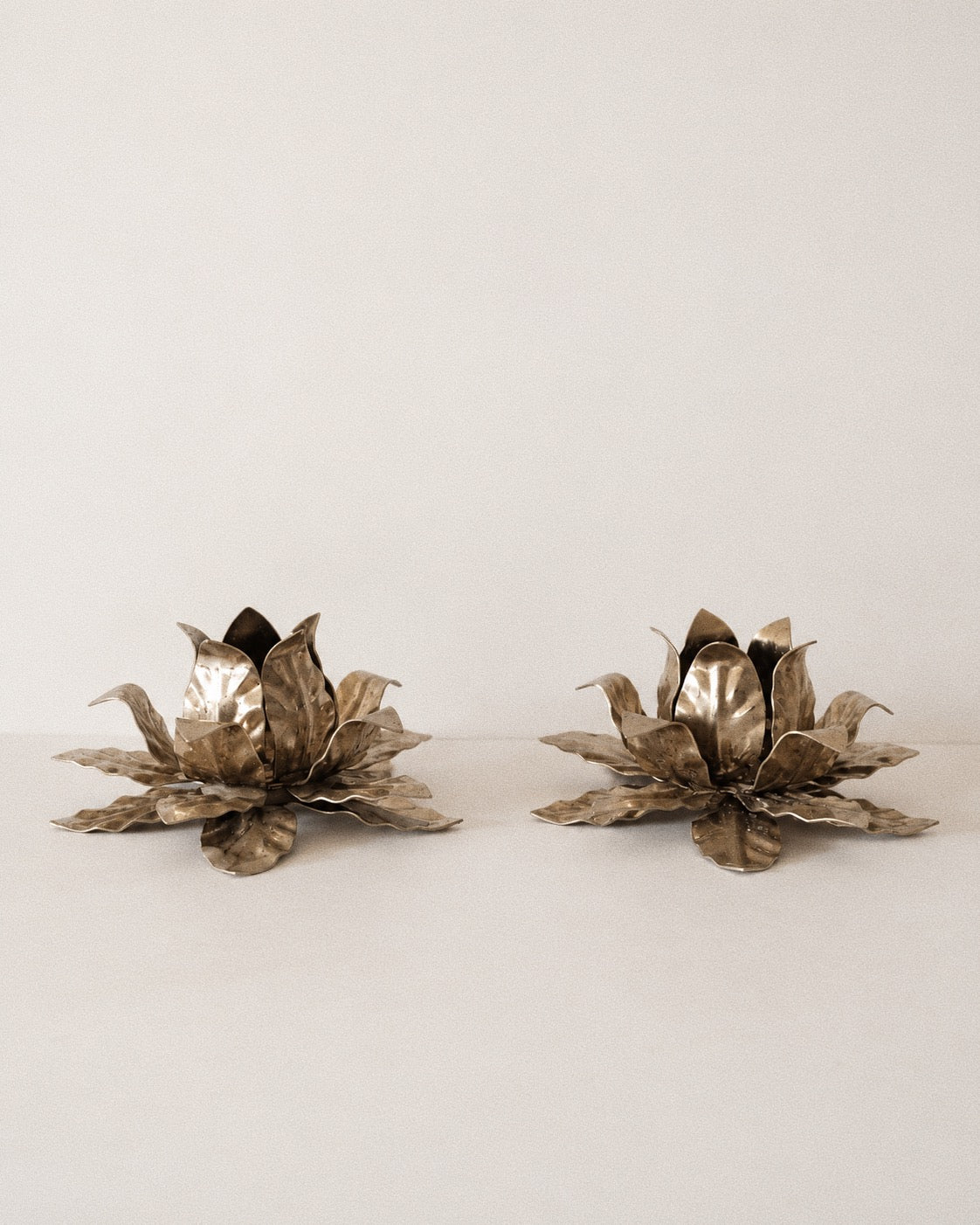 Vintage Metal Flower Candle Holders — Pair