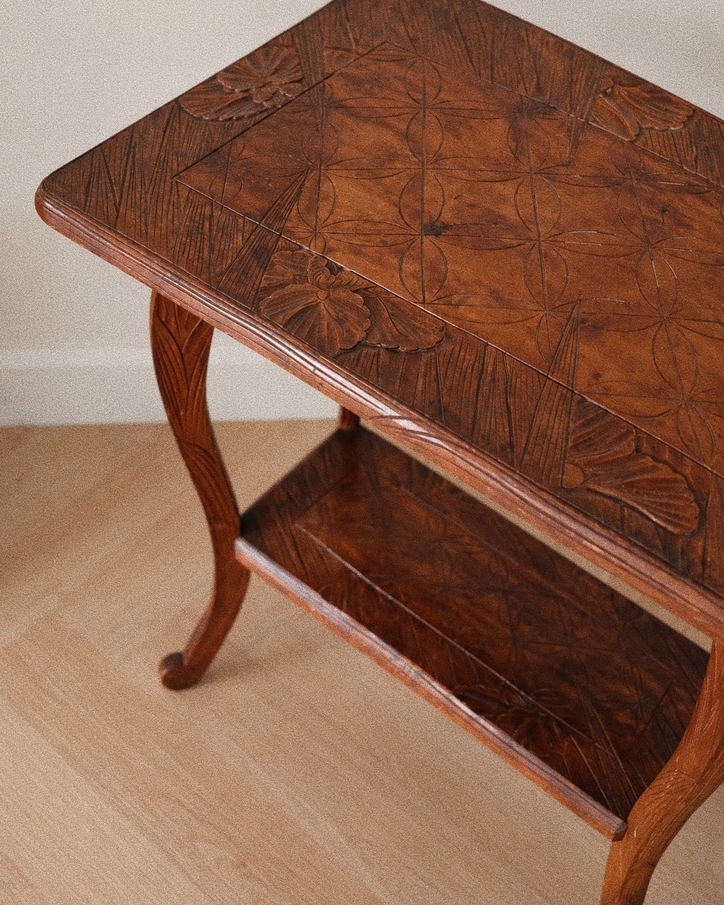 Japanese Arts & Crafts Carved Side Table
