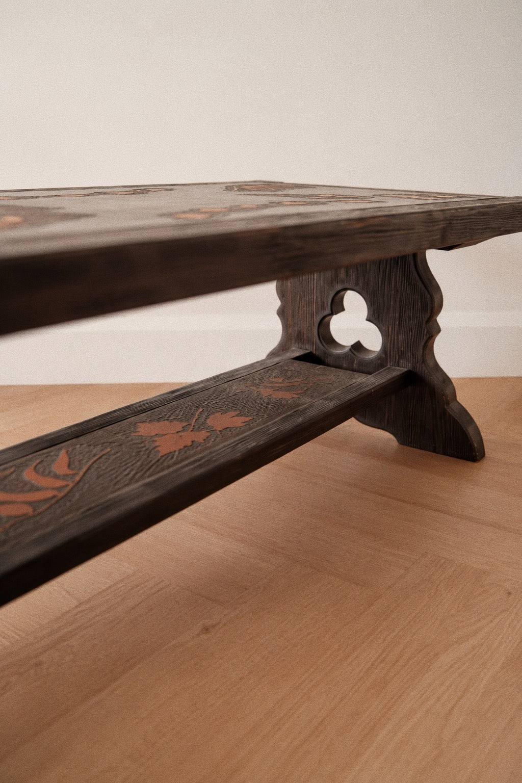 Gothic Revival Style Leaf-Carved Coffee Table