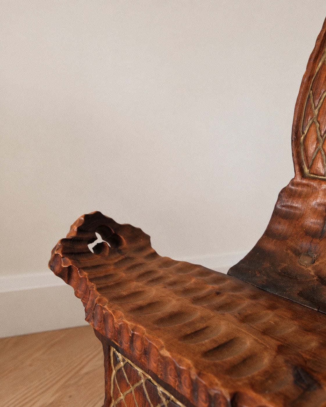 Spanish Revival Carved Tripod Birthing Chair