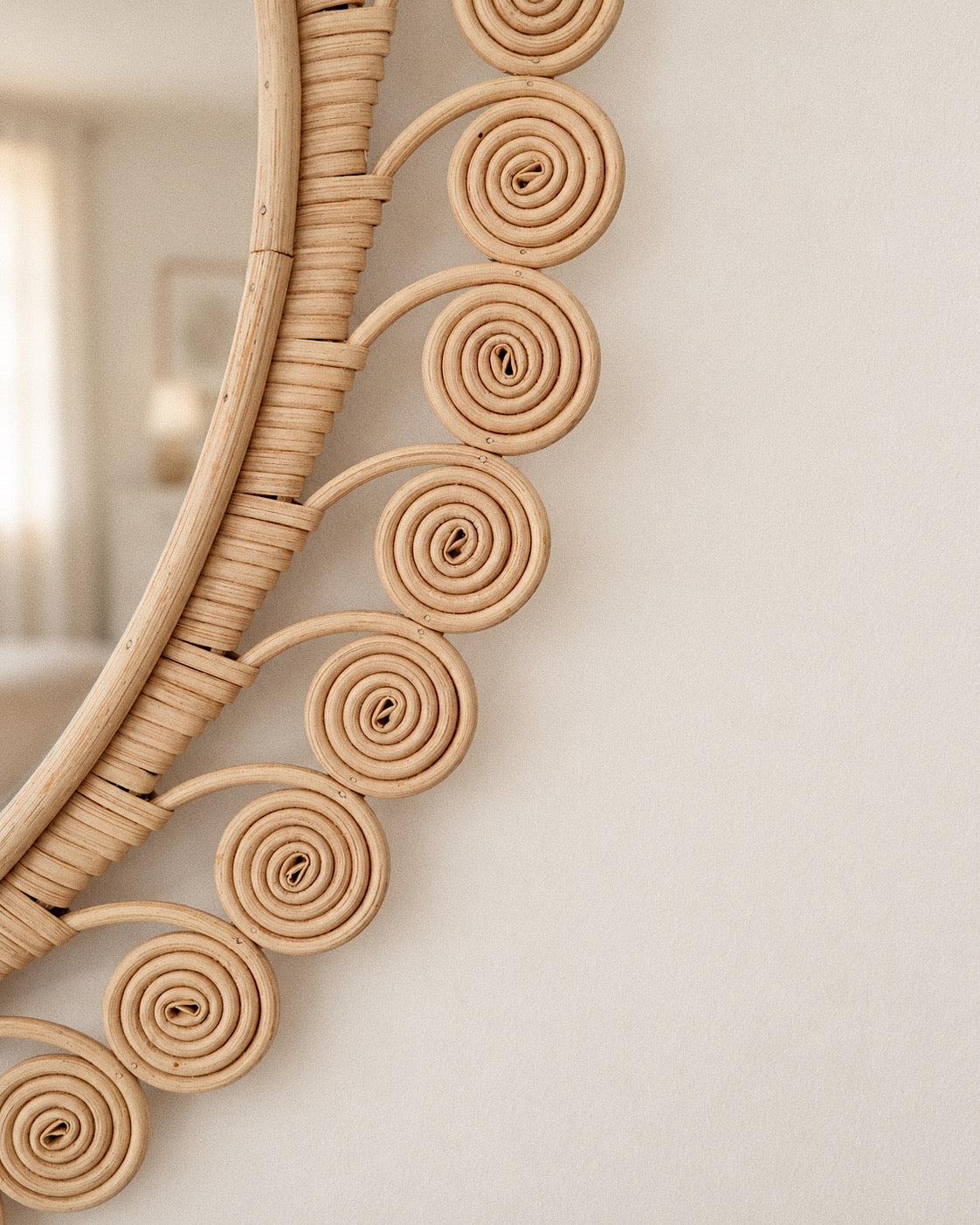 Vintage Oval Spiral Rattan Mirror