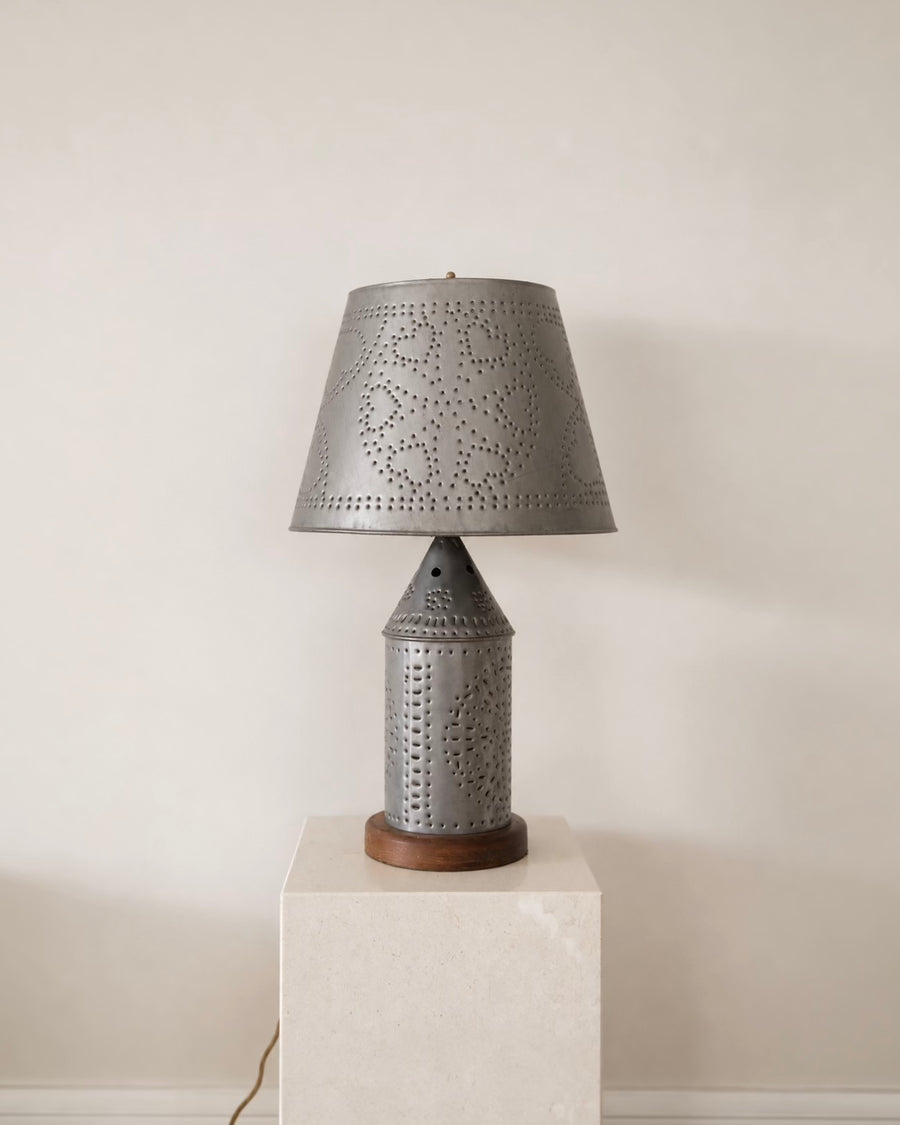 Vintage Punched Tin Folk-Art Table Lamp