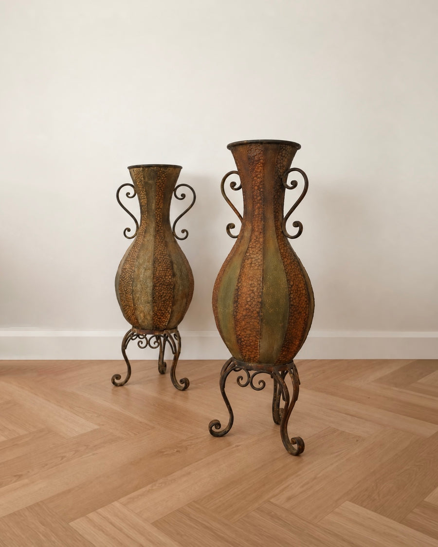 Vintage Sculptural Metal Floor Vases